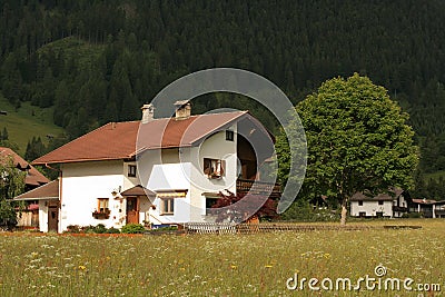 Austrian Mountain Chalet House Stock Photo