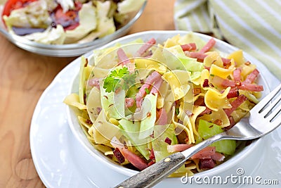 Austrian pasta meal with bacon Stock Photo