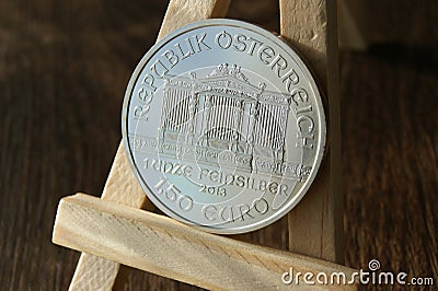Austrian silver coin Vienna Philharmonic. Investment coin Stock Photo