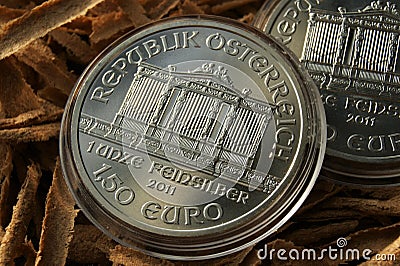 Austrian silver coin Vienna Philharmonic 2011. Stock Photo