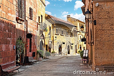 Authentic Catalan cozy streets in cities of Spain. Stock Photo