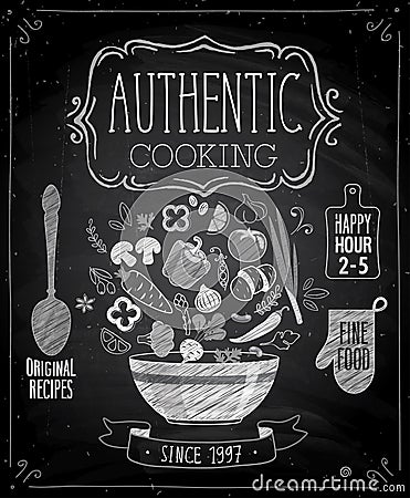 Authentic cooking poster - chalkboard style. Vector Illustration