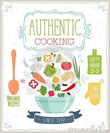 Authentic cooking poster. Vector Illustration