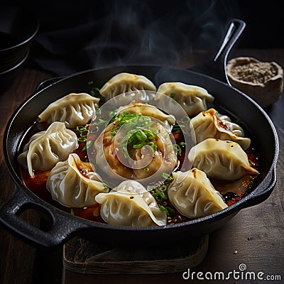 Authentic Dumplings In Traditional Skillet: A Delicious Oud Bruin Twist Stock Photo
