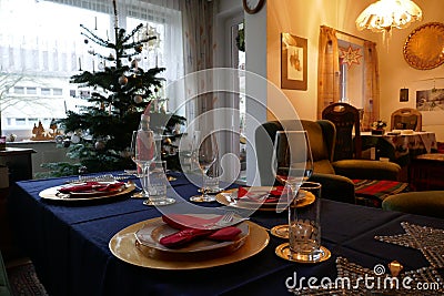 authentic German Christmas dinner table Stock Photo