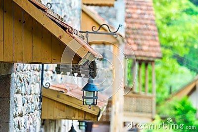 Authentic handmade lantern on the street in the medieval style, the emphasis Stock Photo