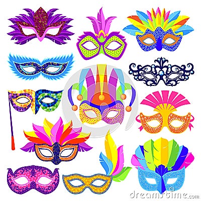 Authentic handmade venetian painted carnival face masks party decoration masquerade vector illustration Vector Illustration