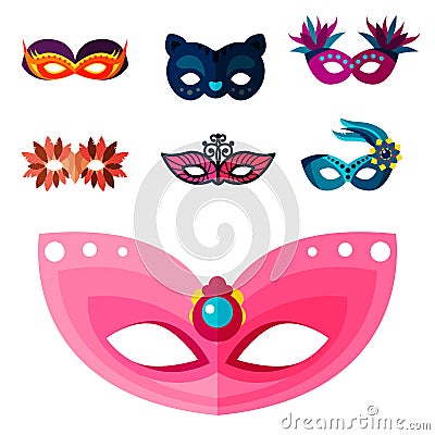 Authentic handmade venetian painted carnival face masks party decoration masquerade vector illustration Vector Illustration