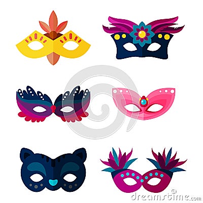 Authentic handmade venetian painted carnival face masks party decoration masquerade vector illustration Vector Illustration