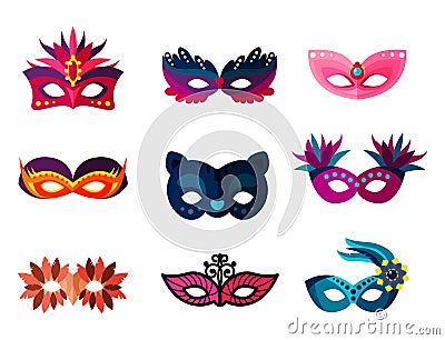 Authentic handmade venetian painted carnival face masks party decoration masquerade vector illustration Vector Illustration