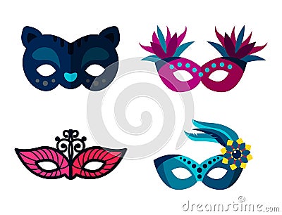 Authentic handmade venetian painted carnival face masks party decoration masquerade vector illustration Vector Illustration