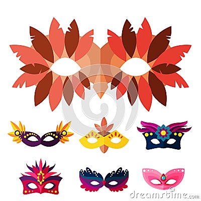 Authentic handmade venetian painted carnival face masks party decoration masquerade vector illustration Vector Illustration