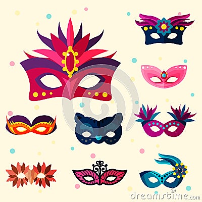 Authentic handmade venetian painted carnival face masks party decoration masquerade vector illustration Vector Illustration