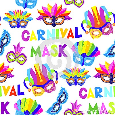 Authentic handmade venetian painted carnival face masks party decoration masquerade vector seamless pattern Vector Illustration