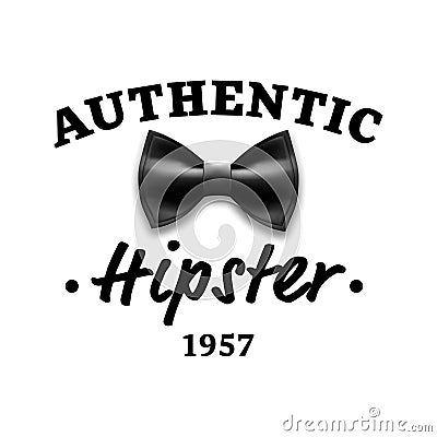 Authentic Hipster Label Vector. Brand Design Element. Bow Tie. Realistic Illustration Vector Illustration