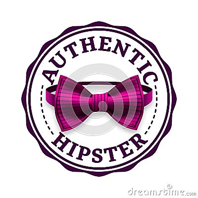 Authentic Hipster Label Vector. Stamp Design. Bow Tie. Realistic Illustration Vector Illustration