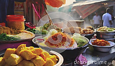 Authentic Indonesian Street Food Extravaganza. Stock Photo