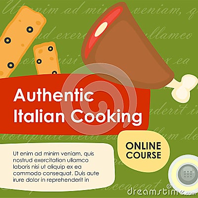 Authentic Italian cooking, online course lessons Vector Illustration