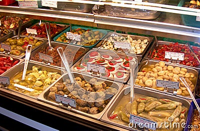 Authentic Italian Deli Case Stock Photo