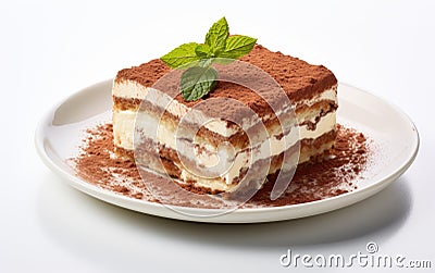 Authentic Italian Tiramisu Delight on White Background Stock Photo