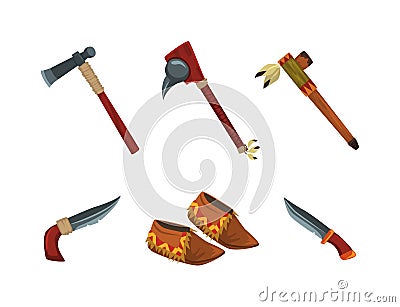 Authentic Items and Tools of Native American Indians Vector Set Vector Illustration