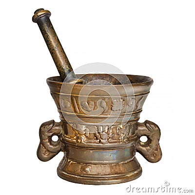 Authentic medieval rusted ancient mortar Stock Photo