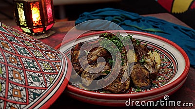 Authentic Moroccan Lamb Tagine. Festive hot food for the Eid Stock Photo