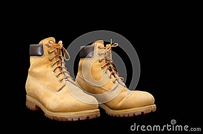 Authentic pair of 8 inch Yellow Work Boots Stock Photo