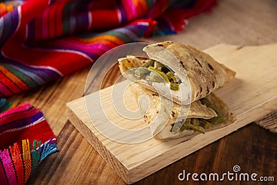 Authentic Quesadilla de Queso con Nopales Stock Photo