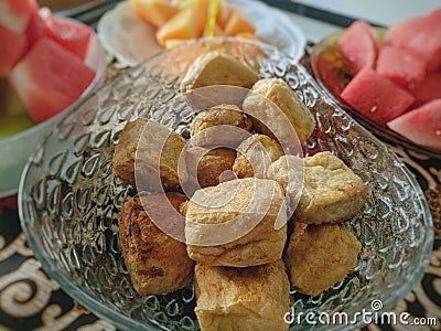 Authentic savory fried tofu food from Indonesia Stock Photo