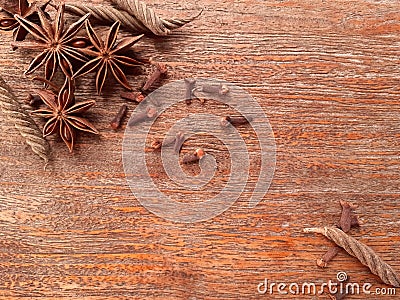 Spices on wood table for background Stock Photo