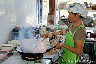 Authentic Thai food being cooked by wok Editorial Stock Photo