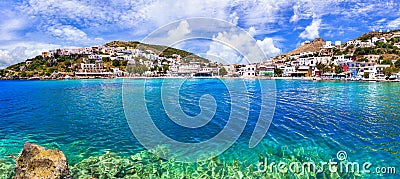 Authentic traditional Island Leros in Dodekanese, Greece. view of Panteli village and beach Stock Photo