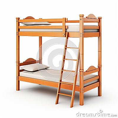 Authentic Unpolished Bunk Bed With Intricate Woodwork On White Background Stock Photo