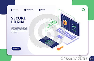 Authentication and authorization. Duo internet identity, safety multi password. Authentic isometric 3d vector concept Vector Illustration