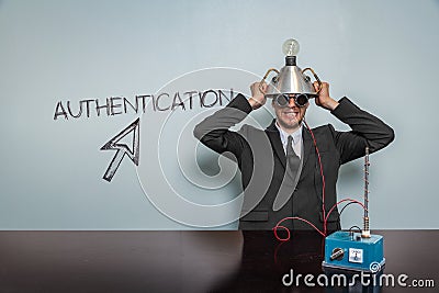 Authentication text with vintage businessman Stock Photo