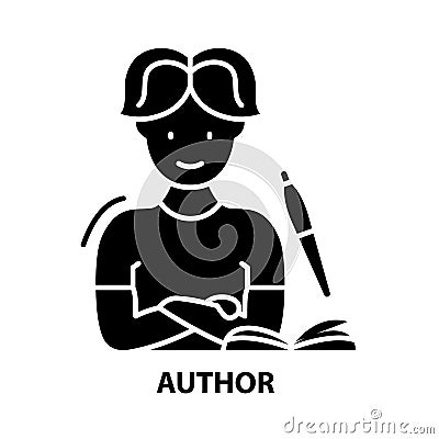 author icon, black vector sign with editable strokes, concept illustration Cartoon Illustration