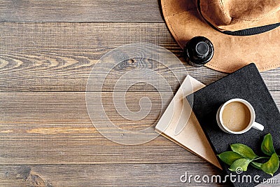 Author office in writer concept on desk background top view mock up Stock Photo