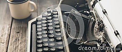 Author Workplace At Home Concept. Typewriter With Paper Sheet Stock Photo