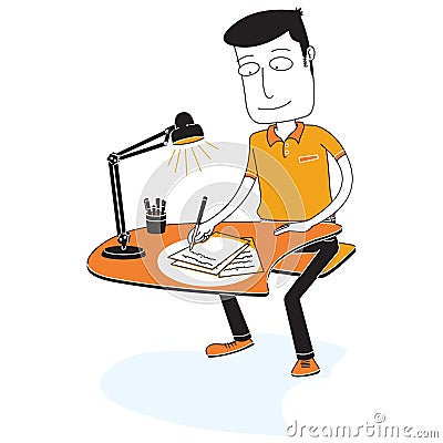 Author Writing on the Table Vector Illustration