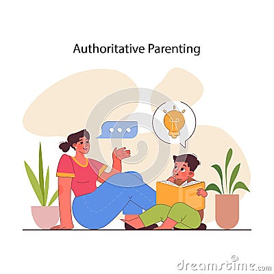 Authoritative parenting. Children raising method, kids upbringing Vector Illustration