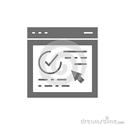 Authorization, approved web page, website with check mark grey icon. Cartoon Illustration