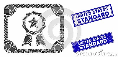 Authorize Diploma Mosaic and Distress Rectangle United States Standard Stamp Seals Vector Illustration