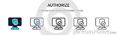 Authorize icon in filled, thin line, outline and stroke style. Vector illustration of two colored and black authorize vector icons Vector Illustration