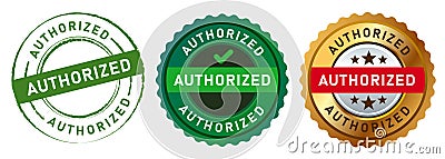 Authorized stamp logo sign sticker watermark permit by the author in green and gold design graphic Stock Photo