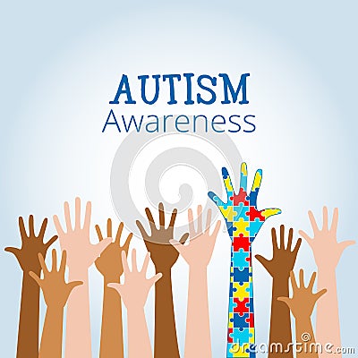 Autism awareness concept with hand of puzzle pieces Vector Illustration