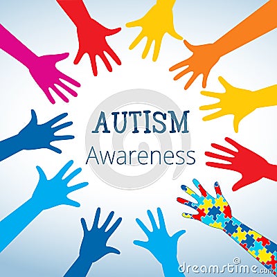 Autism awareness concept with hand of puzzle pieces Vector Illustration