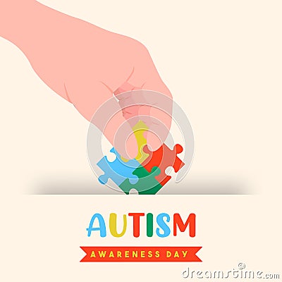 Autism awareness day puzzle game hand card Vector Illustration