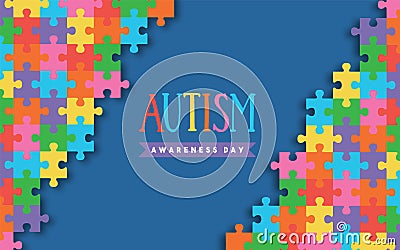 Autism awareness day colorful paper cut puzzle Vector Illustration