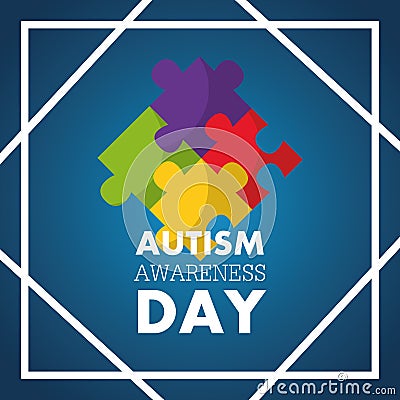 Autism awareness day invitation card puzzle pieces Vector Illustration